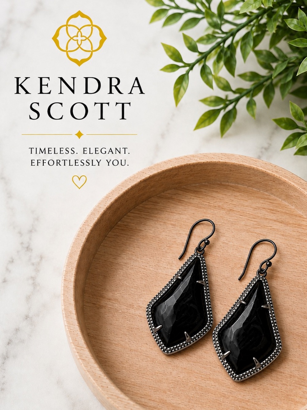 🖤 Kendra Scott Black Stone Silver-Tone Dangle Earrings
